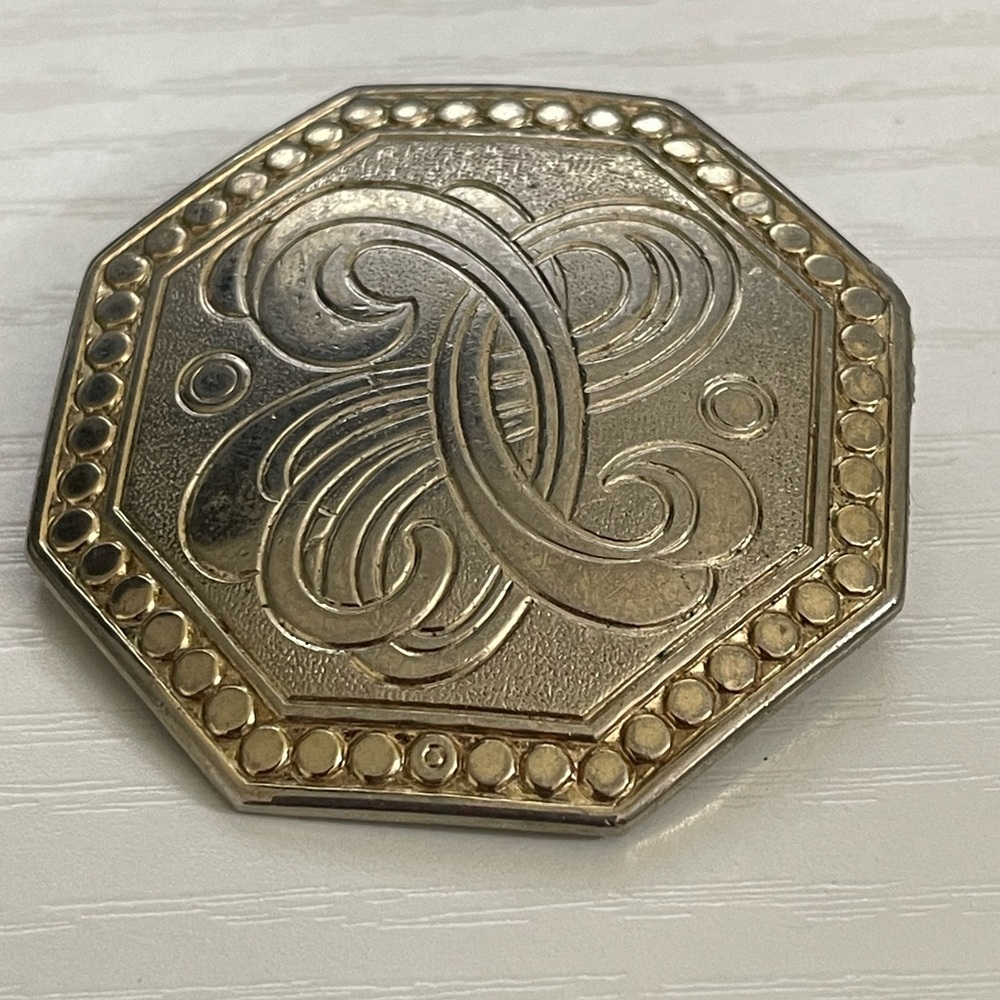 Vintage Silver Tone Detailed Swirl Flower Design Brooch Octagon Shape